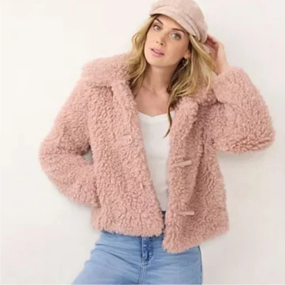 LC Lauren Conrad Cropped Faux-Fur Jacket Sz XL - Picture 2 of 8